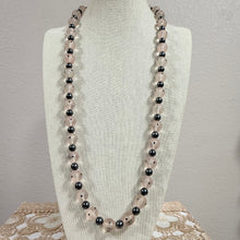 Load image into Gallery viewer, Vintage 1960s Frosted Pink Black Polka Dot Lucite Bead Opera Necklace 35" Barrel Clasp