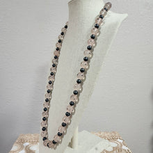 Load image into Gallery viewer, Vintage 1960s Frosted Pink Black Polka Dot Lucite Bead Opera Necklace 35" Barrel Clasp