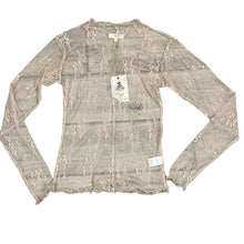Load image into Gallery viewer, Mauve White Lettuce Trim Sheer Lace Long Sleeve Top Size Small