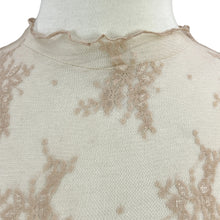 Load image into Gallery viewer, Mauve White Lettuce Trim Sheer Lace Long Sleeve Top Size Small
