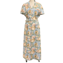 Load image into Gallery viewer, 90s Short Sleeve Linen Cotton Floral Belted Dress Size 14