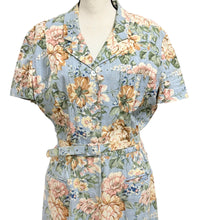 Load image into Gallery viewer, 90s Short Sleeve Linen Cotton Floral Belted Dress Size 14