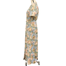 Load image into Gallery viewer, 90s Short Sleeve Linen Cotton Floral Belted Dress Size 14