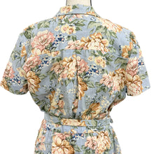 Load image into Gallery viewer, 90s Short Sleeve Linen Cotton Floral Belted Dress Size 14