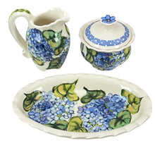 Load image into Gallery viewer, Heather Lane Pottery Hand Painted Hydrangea Florals Sugar Creamer Set 4 Pcs