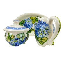 Load image into Gallery viewer, Heather Lane Pottery Hand Painted Hydrangea Florals Sugar Creamer Set 4 Pcs