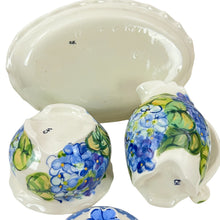Load image into Gallery viewer, Heather Lane Pottery Hand Painted Hydrangea Florals Sugar Creamer Set 4 Pcs