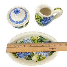 Load image into Gallery viewer, Heather Lane Pottery Hand Painted Hydrangea Florals Sugar Creamer Set 4 Pcs