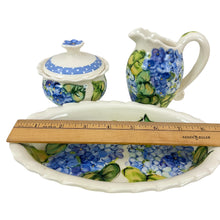 Load image into Gallery viewer, Heather Lane Pottery Hand Painted Hydrangea Florals Sugar Creamer Set 4 Pcs