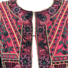 Load image into Gallery viewer, Vintage Burgundy Silk Heavy Beaded Evening Jacket Small