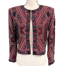 Load image into Gallery viewer, Vintage Burgundy Silk Heavy Beaded Evening Jacket Small
