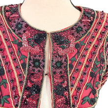 Load image into Gallery viewer, Vintage Burgundy Silk Heavy Beaded Evening Jacket Small