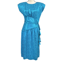 Load image into Gallery viewer, 80s April Rain Turquoise Jacquard Cocktail Dress Size Medium/Large