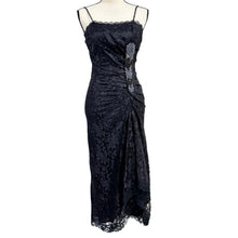 Load image into Gallery viewer, Vintage Black Lace Embellished Asymmetrical Midi Dress Size XS/0