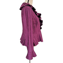 Load image into Gallery viewer, 90s Nygård Plum Purple Crushed Pleated Ruffle Collar Blouse Large