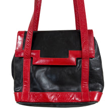 Load image into Gallery viewer, VTG 80s 90s Stuart Weitzman Black & Red Leather Geometric Shoulder Bag