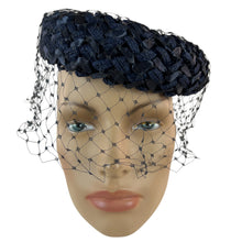 Load image into Gallery viewer, Mid Century Navy Blue Pillbox Hat Size Small