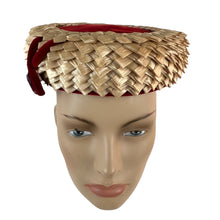 Load image into Gallery viewer, Vintage Red Raffia Pillbox Hat