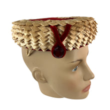 Load image into Gallery viewer, Vintage Red Raffia Pillbox Hat