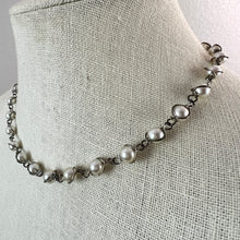 Load image into Gallery viewer, VTG Faux Pearl Silver Link Collar Necklace 16"