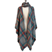 Load image into Gallery viewer, Vintage Plaid Wool Blend Cape Wrap One Size