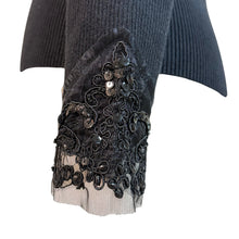 Load image into Gallery viewer, Vintage Black Ribbed Knit Sweater Sequin & Lace Trim Size Small