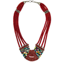 Load image into Gallery viewer, Red Tribal Beaded Multi-Strand Necklace 19.5