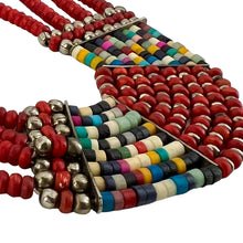 Load image into Gallery viewer, Red Tribal Beaded Multi-Strand Necklace 19.5