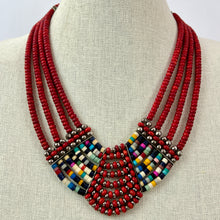Load image into Gallery viewer, Red Tribal Beaded Multi-Strand Necklace 19.5
