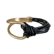 Load image into Gallery viewer, Black Leather Bracelet with Gold Tone Accent