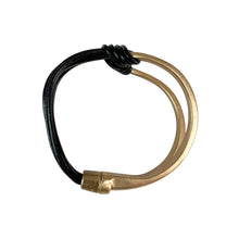 Load image into Gallery viewer, Black Leather Bracelet with Gold Tone Accent