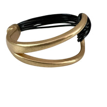 Load image into Gallery viewer, Black Leather Bracelet with Gold Tone Accent