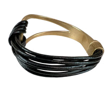 Load image into Gallery viewer, Black Leather Bracelet with Gold Tone Accent