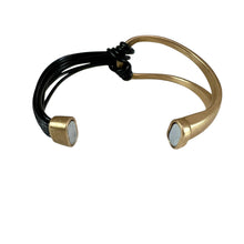 Load image into Gallery viewer, Black Leather Bracelet with Gold Tone Accent