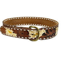 Load image into Gallery viewer, Vintage Tooled Leather Belt with Flowers Size Medium