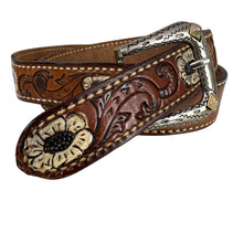Load image into Gallery viewer, Vintage Tooled Leather Belt with Flowers Size 32