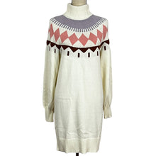 Load image into Gallery viewer, Fair Isle Cotton Wool Knit Turtleneck Sweater Dress Size Small