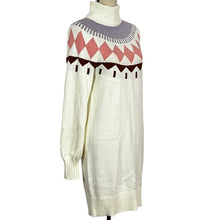 Load image into Gallery viewer, Fair Isle Cotton Wool Knit Turtleneck Sweater Dress Size Small