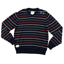 Load image into Gallery viewer, Rocawear Striped 100 Cotton V-Neck Sweater Black Red Gray Large