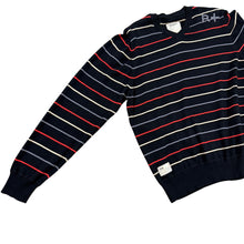 Load image into Gallery viewer, Rocawear Striped 100 Cotton V-Neck Sweater Black Red Gray Large