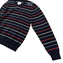 Load image into Gallery viewer, Rocawear Striped 100 Cotton V-Neck Sweater Black Red Gray Large