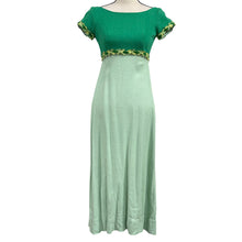 Load image into Gallery viewer, 70s Handmade Green Linen Empire Waist Cottage Core Maxi Dress XS