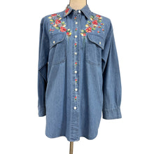 Load image into Gallery viewer, Vintage 1990s Hand Painted Denim Shirt Floral Small