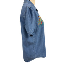 Load image into Gallery viewer, 90s Embroidered Sunflowers Denim Shirt Size Small Made in Hong Kong
