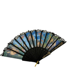 Load image into Gallery viewer, Vintage Mother Mary Folding Hand Fan Lace Trim Sacred Art Devotional