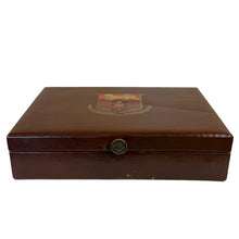 Load image into Gallery viewer, Vintage 60s Leather Jewelry Box Lion Crest Red Velvet Interior