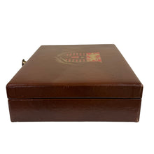 Load image into Gallery viewer, Vintage 60s Leather Jewelry Box Lion Crest Red Velvet Interior