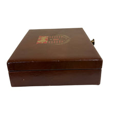 Load image into Gallery viewer, Vintage 60s Leather Jewelry Box Lion Crest Red Velvet Interior