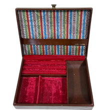 Load image into Gallery viewer, Vintage 60s Leather Jewelry Box Lion Crest Red Velvet Interior