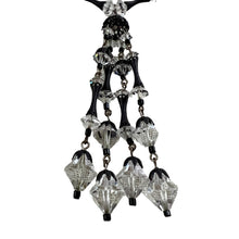 Load image into Gallery viewer, Chic 1920s Art Deco Cut Crystal Black Filigree Tassel Necklace 14.5"